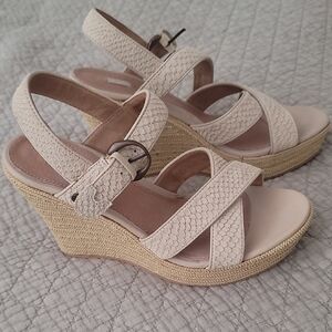 UGG Cream and Tan Wedge Sandals with Textured Straps